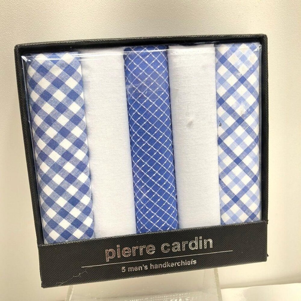Pierre Cardin Handkerchiefs Cotton blue white Hankies Set